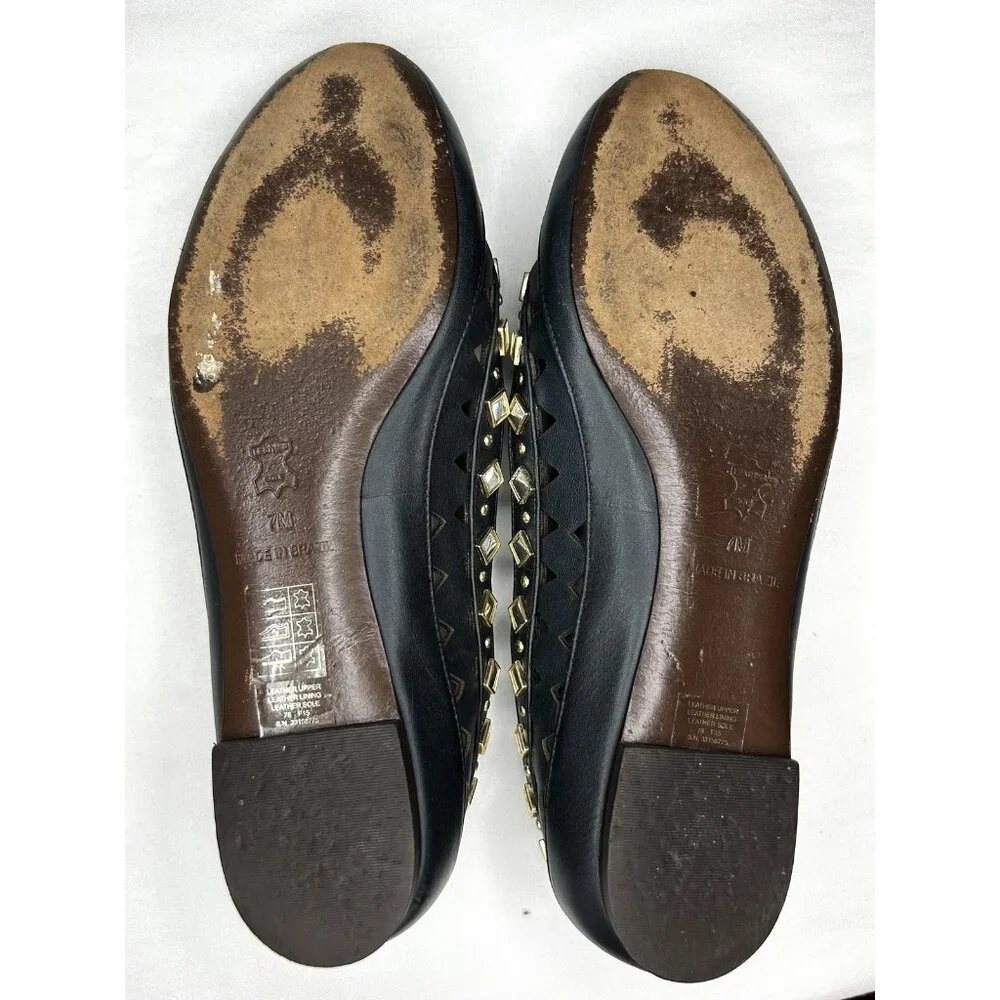 Tory Burch Shoes Womens 7 Black Kingsbridge Leather Ballet Flats Mirrored Cutout